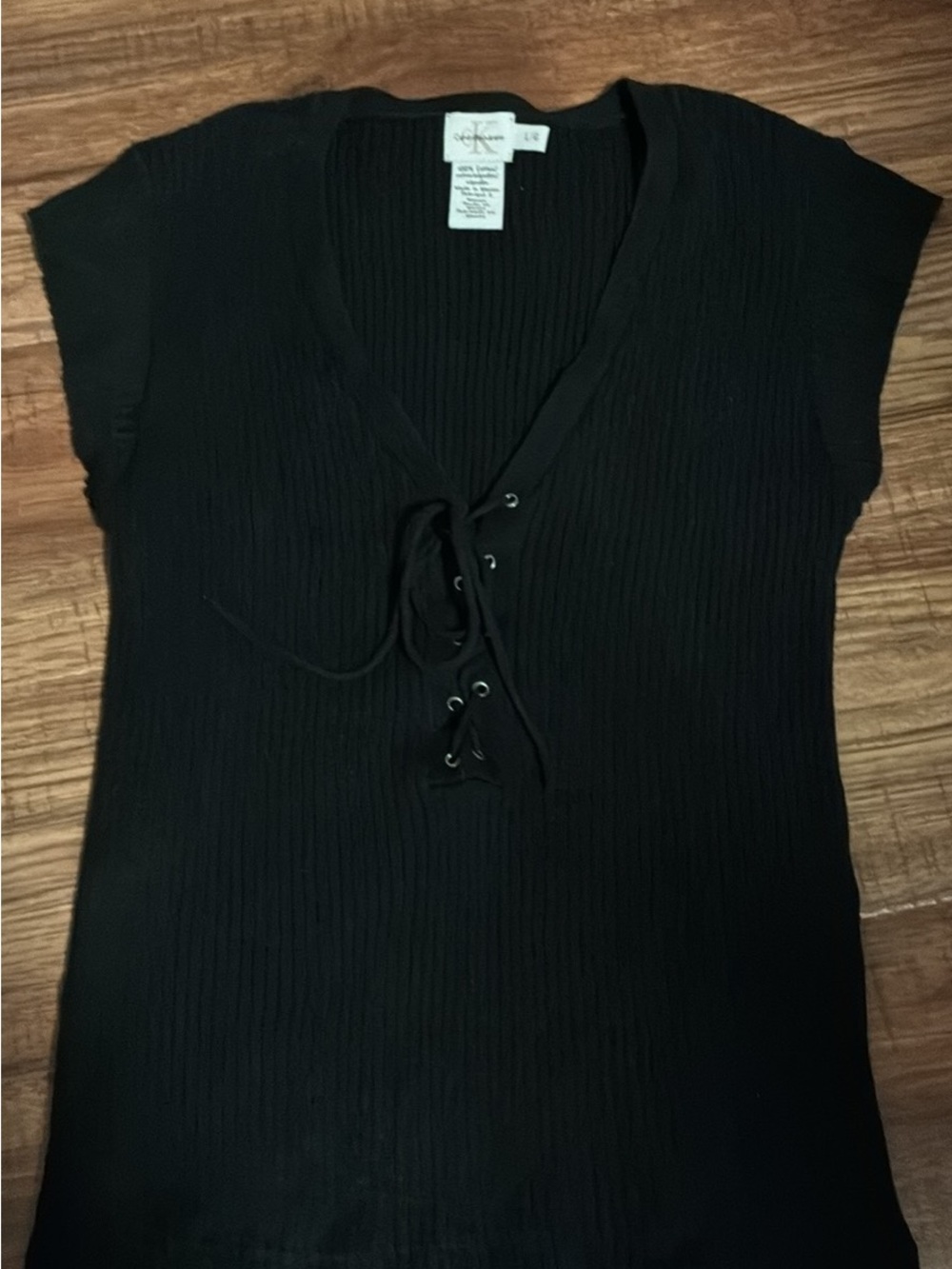 Calvin Klein Jeans Black Ribbed Lace-Up Short Sleeve Top
